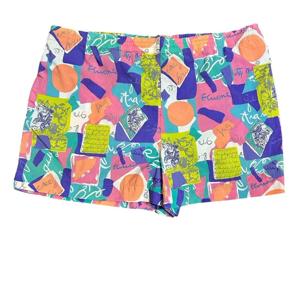 Vintage Liz Sport Retro Geometric Nylon Shorts Size XL‎ Women's Colorful